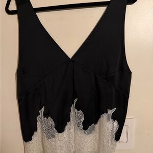 Zara Black and White Lace Trim V-Neck Tank